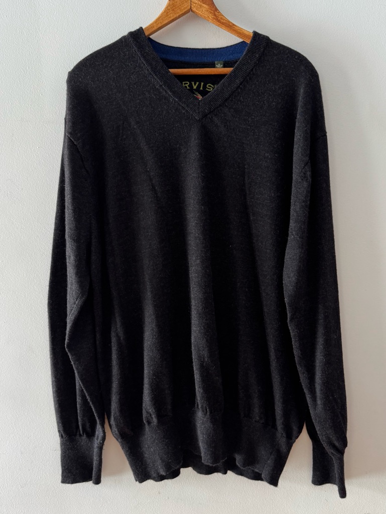 Orvis Men's Gray Wool V-Neck Sweater Size Xl